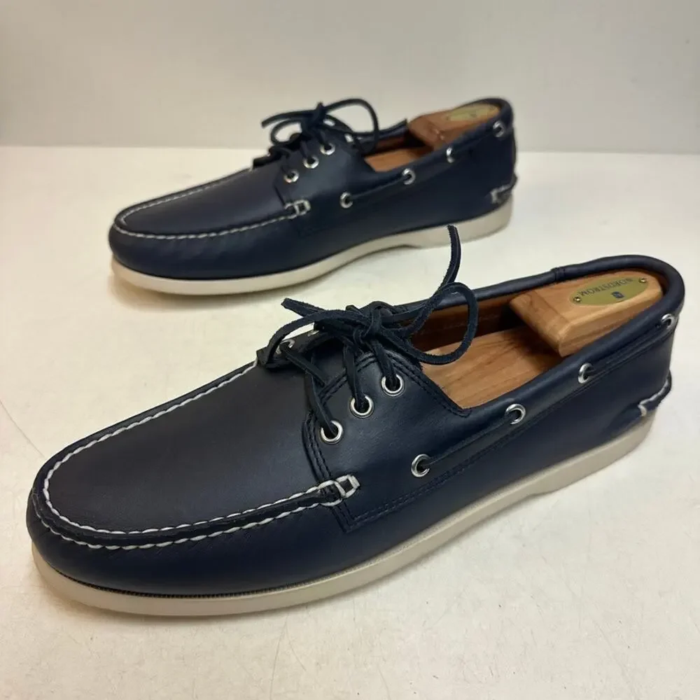 NWOT Quoddy Men's Head Boat Shoe Moccasin Navy Blue Handsewn Maine USA 12 D